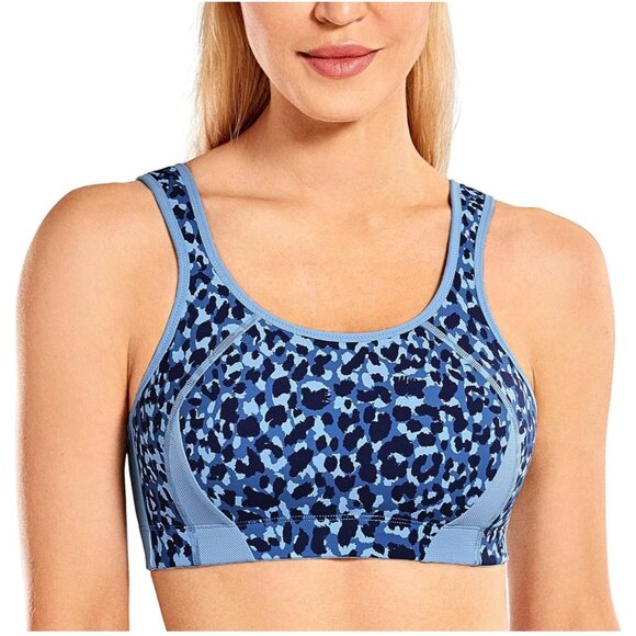 Syrokan Sports Bra Womens Size 34B Blue High Impact Wireless Animal Print NWT - Picture 1 of 10